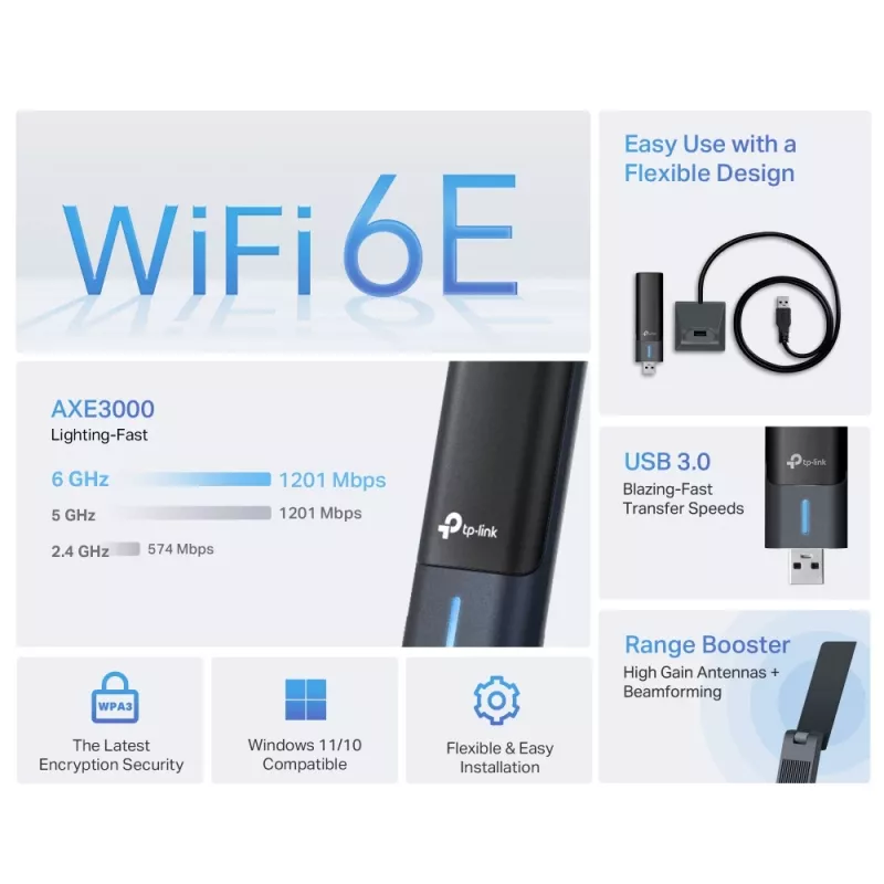 TP-Link Archer AXE3000 Wi-Fi 6E high gain draadloze USB-adapter