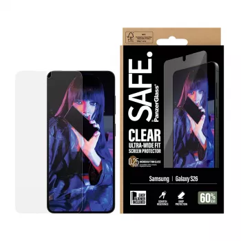 Schermbescherming PanzerGlass SAFE by voor Samsung New Galaxy S 2026 — Ultra-Wide Fit, PET+silicone, transparant