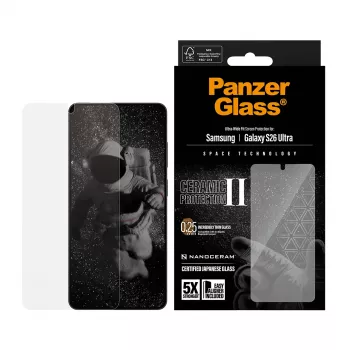 Schermbescherming PanzerGlass Ceramic voor Samsung Galaxy S26 Ultra — gehard glas, Ultra-Wide Fit, EasyAligner, transparant