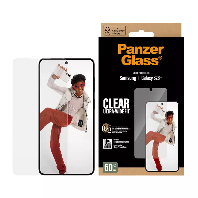 Geharde schermbescherming PanzerGlass voor Samsung Galaxy S26+ – U-Wide Fit met EasyAligner