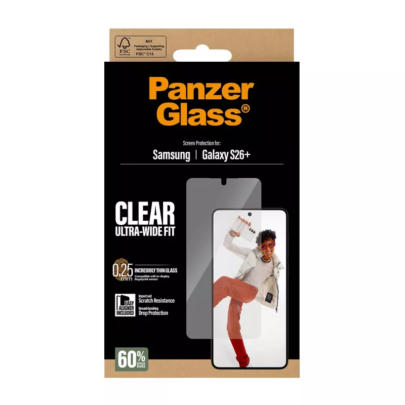 Geharde schermbescherming PanzerGlass voor Samsung Galaxy S26+ – U-Wide Fit met EasyAligner