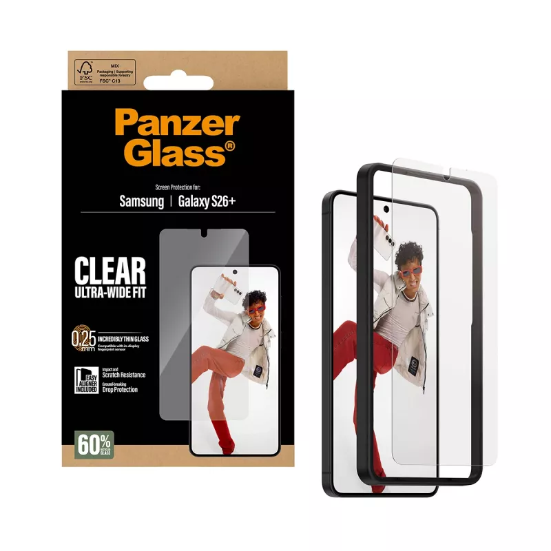 Geharde schermbescherming PanzerGlass voor Samsung Galaxy S26+ – U-Wide Fit met EasyAligner