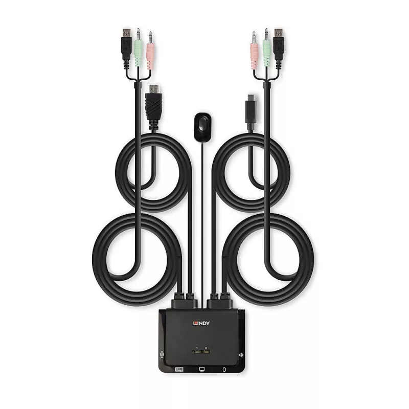 Lindy 2-poorts HDMI 18G, USB Type-C, USB 2.0 en audio kabel KVM-switch