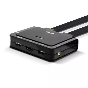Lindy 2-poorts KVM-switch, HDMI 4K60, USB 2.0 & audio, kabel, zwart