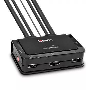 Lindy 2-poorts KVM-switch, HDMI 4K60, USB 2.0 & audio, kabel, zwart