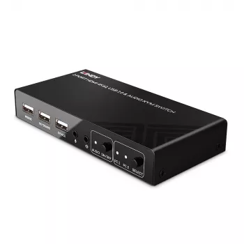 Lindy 2-poorts HDMI 4K60, USB 2.0 en audio KVM-switch, 4096 x 2160 pixels, 4K Ultra HD, zwart