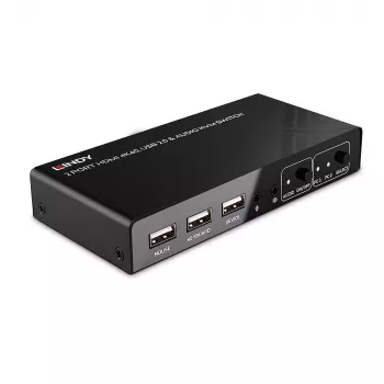 Lindy 2-poorts HDMI 4K60, USB 2.0 en audio KVM-switch, 4096 x 2160 pixels, 4K Ultra HD, zwart