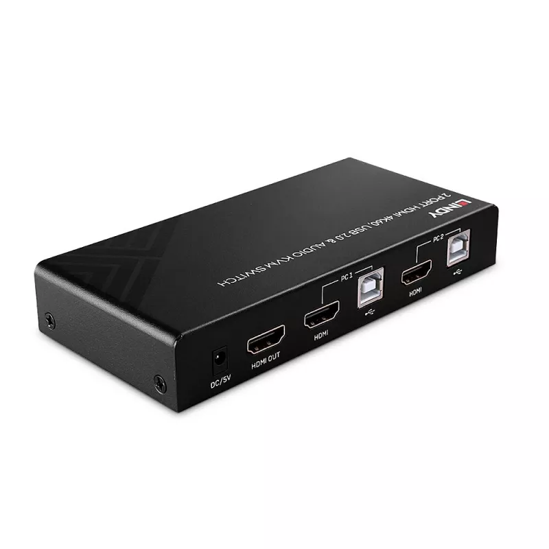 Lindy 2-poorts HDMI 4K60, USB 2.0 en audio KVM-switch, 4096 x 2160 pixels, 4K Ultra HD, zwart