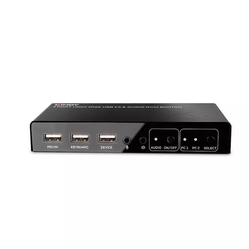 Lindy 2-poorts HDMI 4K60, USB 2.0 en audio KVM-switch, 4096 x 2160 pixels, 4K Ultra HD, zwart
