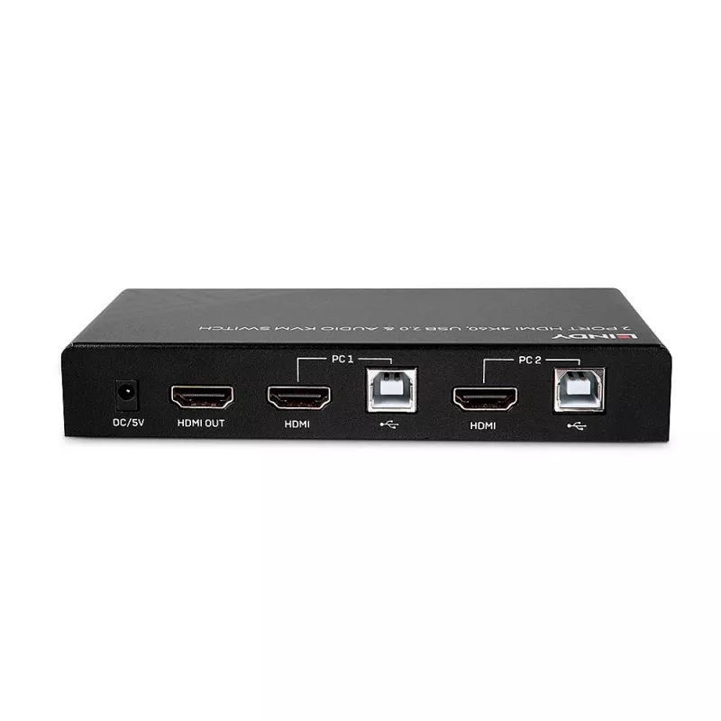 Lindy 2-poorts HDMI 4K60, USB 2.0 en audio KVM-switch, 4096 x 2160 pixels, 4K Ultra HD, zwart