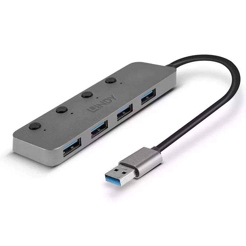Lindy 4-poorts USB 3.0 hub met aan-/uitknoppen