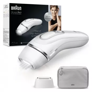 IPL-ontharingsapparaat BRAUN Silk-expert Pro 3 PL3020 — zilver/wit, netvoeding, opzetstukken voor gezicht en lichaam