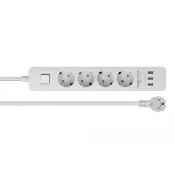 DeLOCK 11206 stroomverdeler 1,5 m 4 randaarde stopcontacten binnen wit