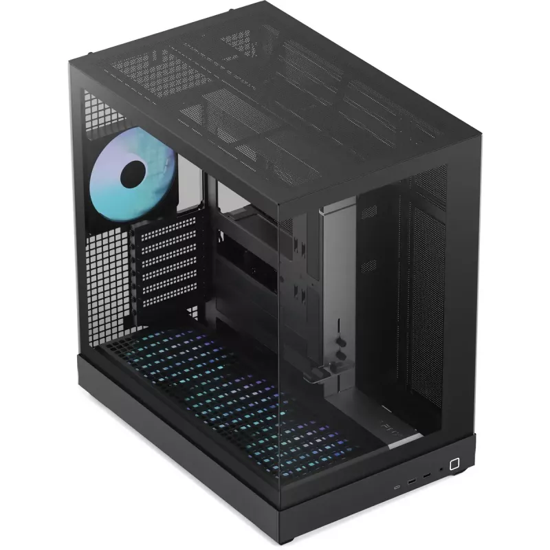 Tower-behuizing APNX V2-F-BK-v1 met drie geharde glasplaten, zwart