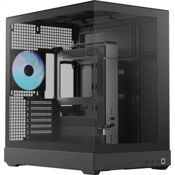 Tower-behuizing APNX V2-F-BK-v1 met drie geharde glasplaten, zwart
