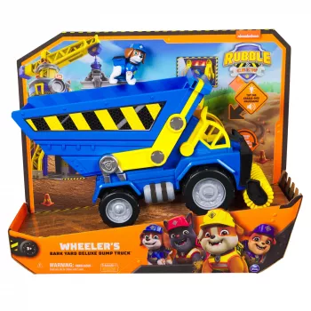 Rubble & Crew, Bark Yard Deluxe kiepwagen bouwvoertuig met lichtjes, geluiden & Wheeler actiefiguur, speelgoed voor jongens en meisjes vanaf 3 jaar