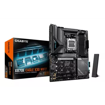 GIGABYTE X870E EAGLE X3D WIFI7 moederbord - ondersteunt AMD Ryzen 9000 CPU's, 14+2+2 fasen digitaal VRM, tot 9000Hz DDR5 (OC), 1xPCIe 5.0 + 3xPCIe 4.0, Wi-Fi 7, 5GbE LAN, USB 4
