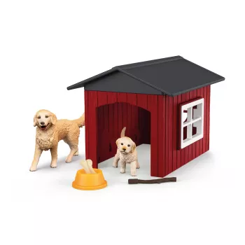 Animal Schleich FARM WORLD hondenhok met Golden Retriever