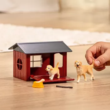 Animal Schleich FARM WORLD hondenhok met Golden Retriever