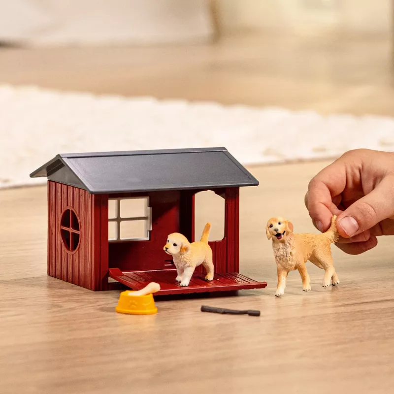 Animal Schleich FARM WORLD hondenhok met Golden Retriever
