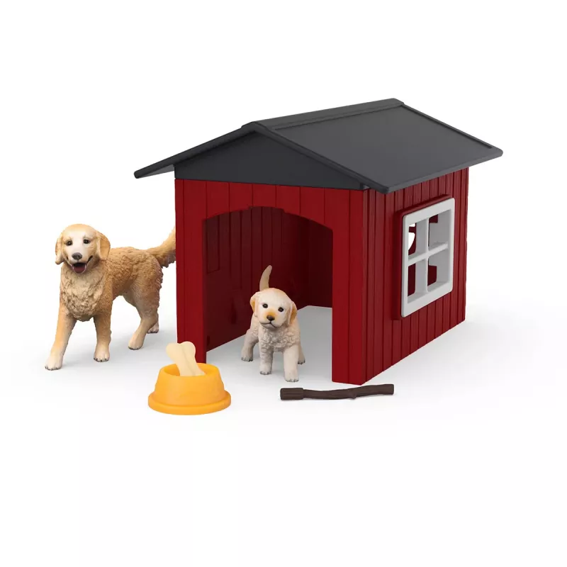 Animal Schleich FARM WORLD hondenhok met Golden Retriever