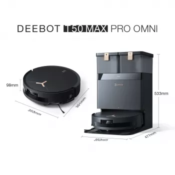 Robotstofzuiger Ecovacs Deebot T50 MAX PRO OMNI Gen2 — 18500 Pa zuigkracht, 180 min looptijd, zwart