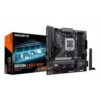 Moederbord GIGABYTE B850M EAGLE WIFI7 — Micro ATX, Socket AM5, AMD B850, DDR5 tot 8200 MHz (O.C.), 4 DIMM, PCIe 5.0, Wi‑Fi 7, 2.5 GbE