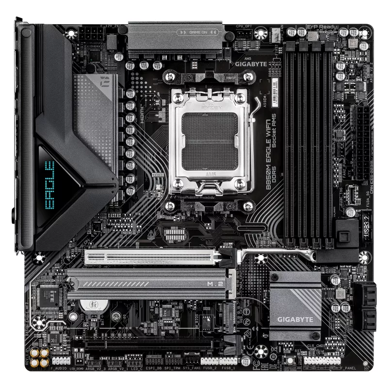 Moederbord GIGABYTE B850M EAGLE WIFI7 — Micro ATX, Socket AM5, AMD B850, DDR5 tot 8200 MHz (O.C.), 4 DIMM, PCIe 5.0, Wi‑Fi 7, 2.5 GbE