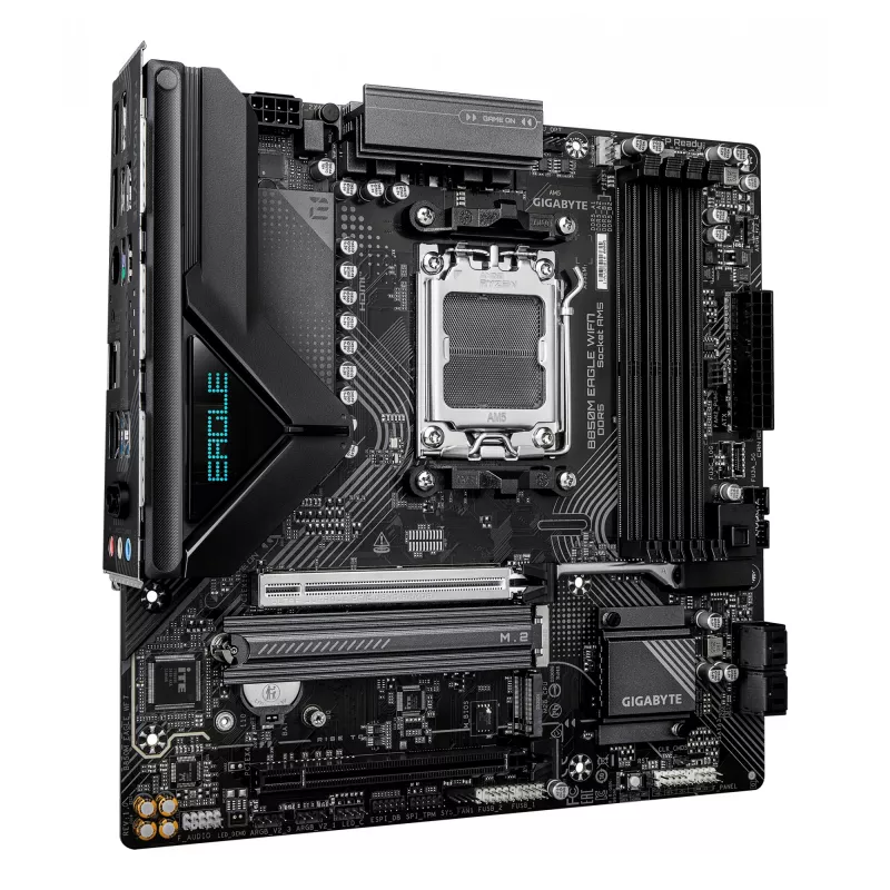 Moederbord GIGABYTE B850M EAGLE WIFI7 — Micro ATX, Socket AM5, AMD B850, DDR5 tot 8200 MHz (O.C.), 4 DIMM, PCIe 5.0, Wi‑Fi 7, 2.5 GbE