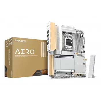 GIGABYTE X870E AERO X3D WOOD moederbord - ondersteunt AMD Ryzen 9000 CPU's, 16+2+2 fasen Digital VRM, tot 9000MHz DDR5 (OC), 2xPCIe 5.0 + 2xPCIe 4.0, Wi-Fi 7, 5GbE LAN, USB 4