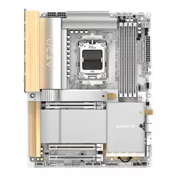 GIGABYTE X870E AERO X3D WOOD moederbord - ondersteunt AMD Ryzen 9000 CPU's, 16+2+2 fasen Digital VRM, tot 9000MHz DDR5 (OC), 2xPCIe 5.0 + 2xPCIe 4.0, Wi-Fi 7, 5GbE LAN, USB 4