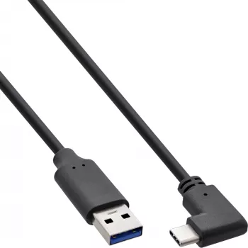 InLine USB 3.2 kabel, USB-C stekker gehoekt naar USB-A stekker, zwart, 2m