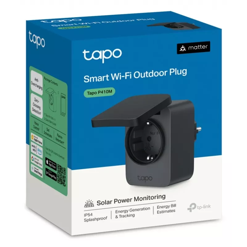 Smart-stekker TP-Link Tapo P410M – outdoor Wi-Fi-stopcontact, 3680 W, 200–250 V, zwart