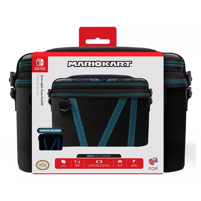 Hardshell-tas PDP Nintendo Switch Kart Drift Overnight Case GLOW zwart blauw