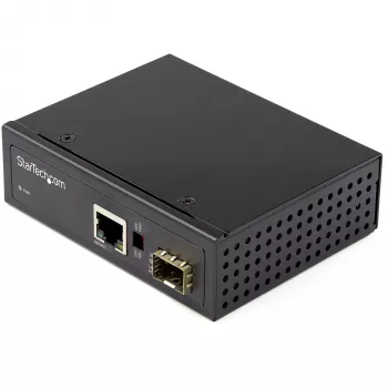 StarTech.com industriële glasvezel-naar-ethernet-mediaconverter – 10/100/1000 Mbit/s SFP naar RJ45/Cat6 – singlemode/multimode optische vezel naar koper gigabit-netwerk – 12-56V DC – IP-30/ -40 tot +75°C