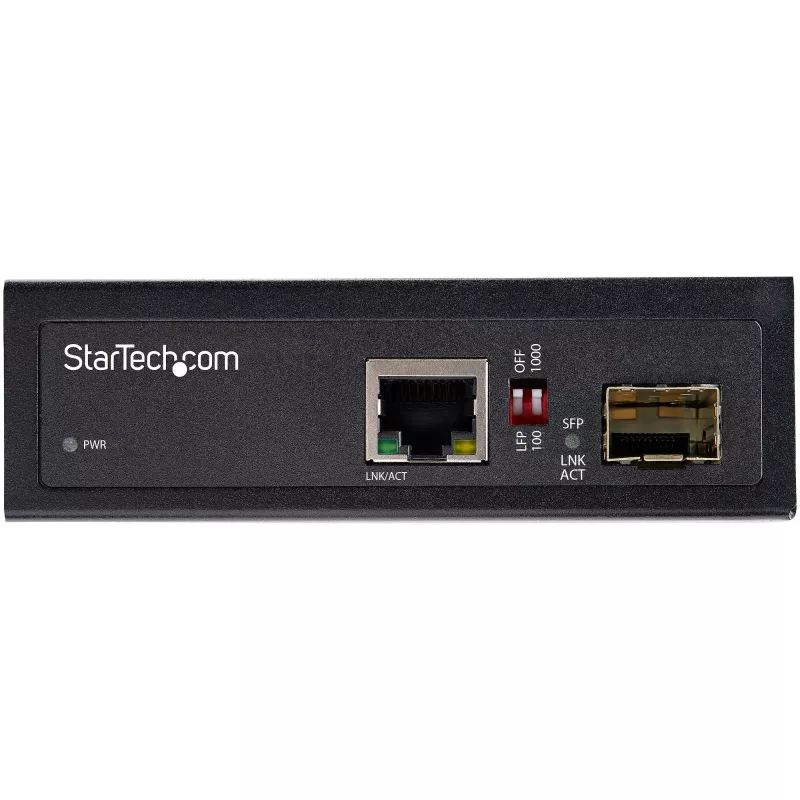 StarTech.com industriële glasvezel-naar-ethernet-mediaconverter – 10/100/1000 Mbit/s SFP naar RJ45/Cat6 – singlemode/multimode optische vezel naar koper gigabit-netwerk – 12-56V DC – IP-30/ -40 tot +75°C