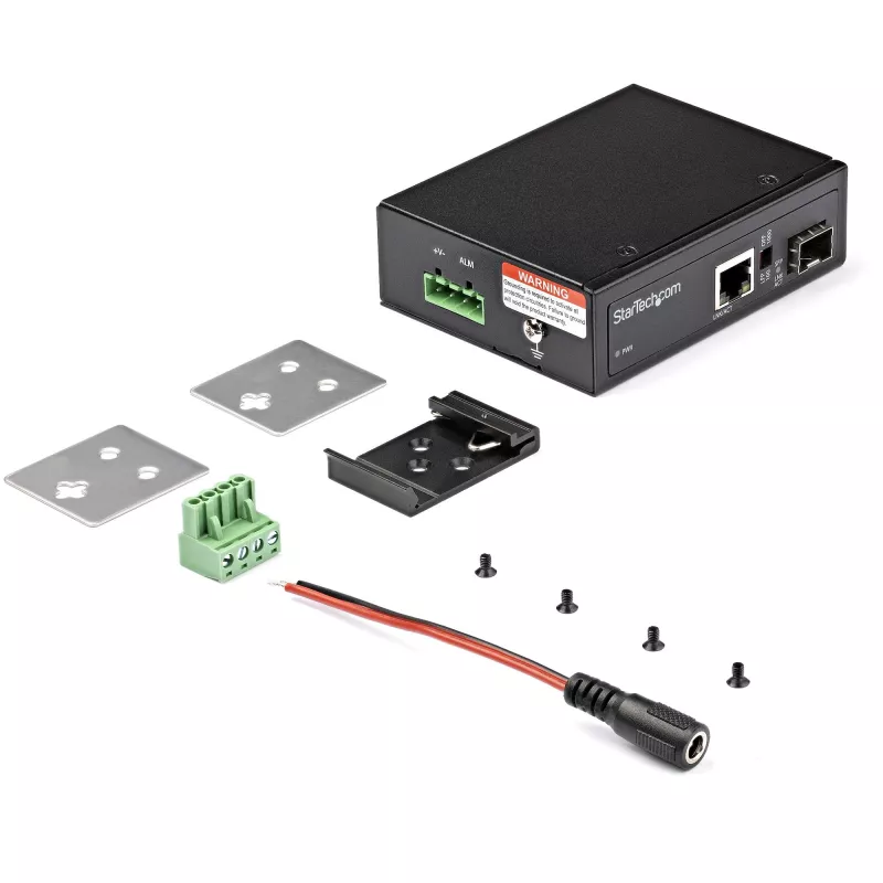 StarTech.com industriële glasvezel-naar-ethernet-mediaconverter – 10/100/1000 Mbit/s SFP naar RJ45/Cat6 – singlemode/multimode optische vezel naar koper gigabit-netwerk – 12-56V DC – IP-30/ -40 tot +75°C