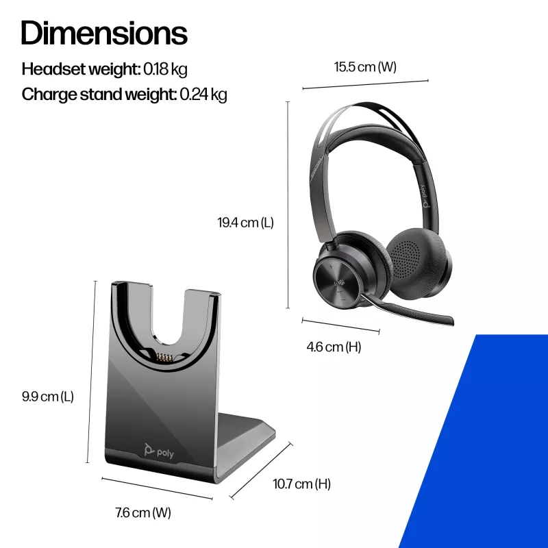 HP Poly Voyager Focus 2-M USB-C-C headset USB-C/A adapter laadstation