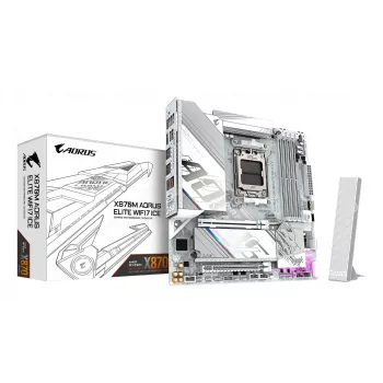 GIGABYTE moederbord X870M AORUS ELITE WIFI7 ICE — Micro ATX, AMD X870, socket AM5, DDR5 tot 8200MHz (O.C), 14+2+2 VRM, PCIe 5.0, Wi‑Fi 7, 2,5 GbE, USB4