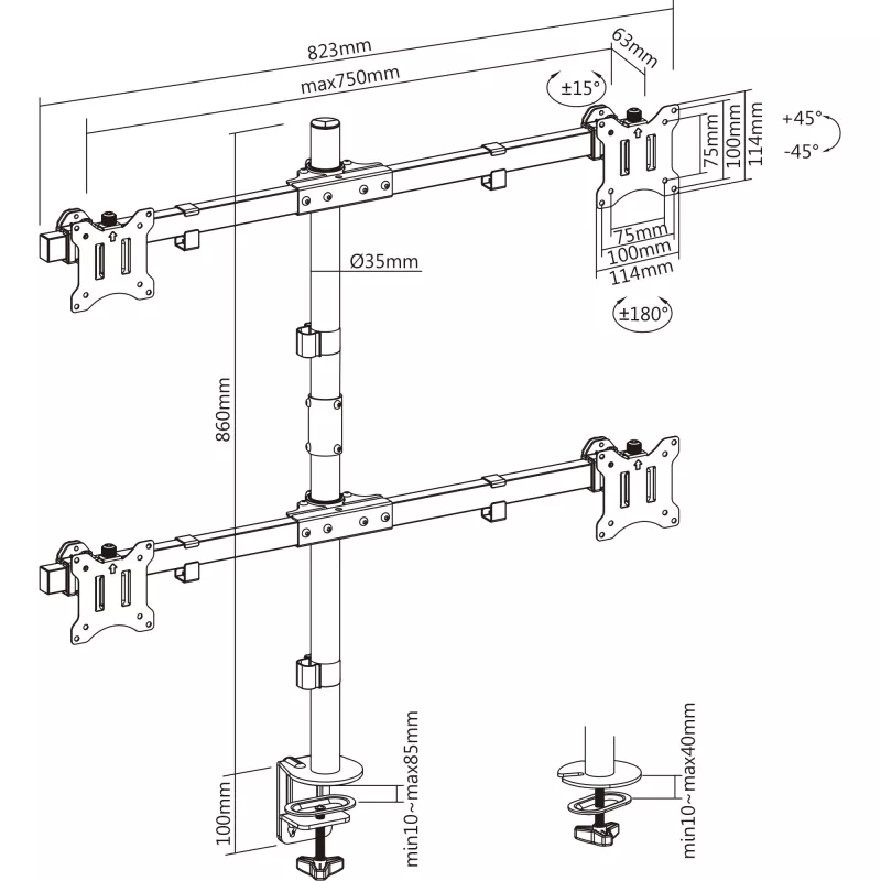 InLine tafelhouder voor 4x tv / LED / TFT beeldscherm tot 81cm 32 inch max. 9kg