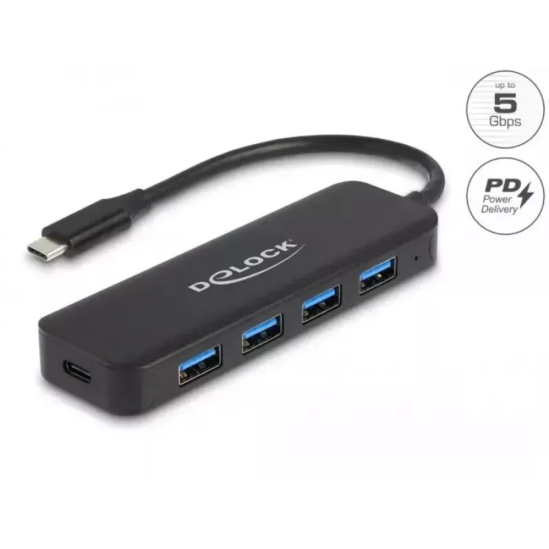 DeLOCK 64170 USB 3.2 Gen 1 Type-C Hub 5000 Mbit/s Zwart