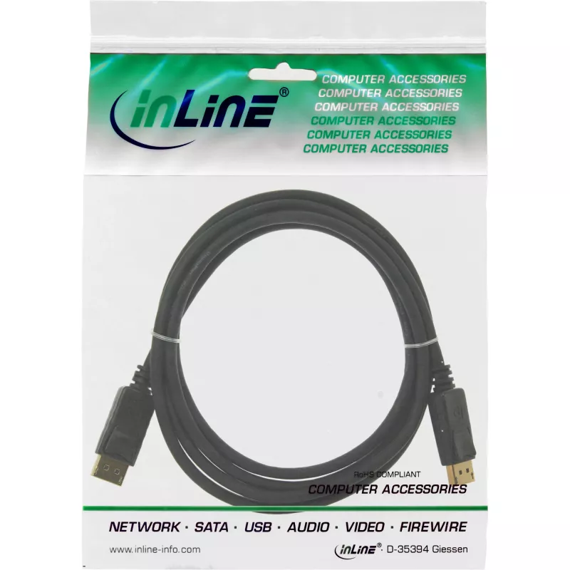 DisplayPort-kabel InLine 15355, 0,5 m, DisplayPort–DisplayPort, zwart, 6 mm