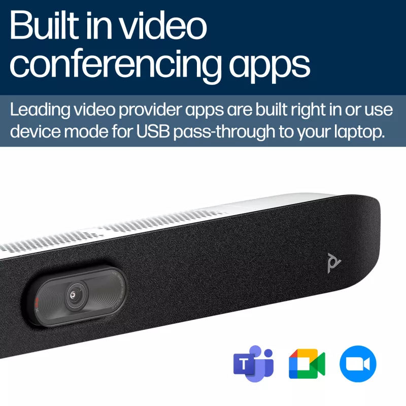 Videobar HP Poly Studio X32 all-in-one, 4K Ultra HD, 20 MP, 5 personen, Wi-Fi, Ethernet, Bluetooth (geen voeding, TAA)