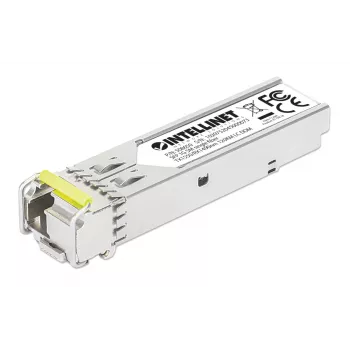 Intellinet Gigabit Fiber WDM bidirectionele SFP optische transceivermodule 1000Base-BX-D (LC) single-mode-poort, 120 km, BiDi WDM (RX1490/TX1550), MSA-conform voor maximale compatibiliteit, zilver