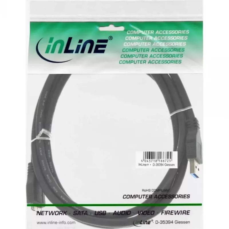 InLine USB 3.2 Gen.1 kabel Type-A stekker / Micro-B stekker, zwart, 1,5m