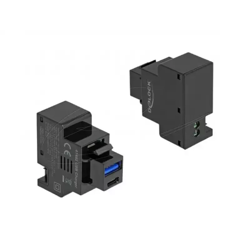 DELOCK Keystone-module 41482 met USB-C- en USB-A-aansluitingen, plat, zwart