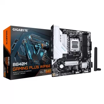 GIGABYTE B840M GAMING PLUS WIFI6E moederbord - AMD Ryzen 9000 CPU's, 8+2+2 fasen VRM, tot 8200MHz DDR5 (O.C), 2x PCIe 4.0 M.2, Wi-Fi 6E, 1GbE LAN, USB 3.2 Gen 2
