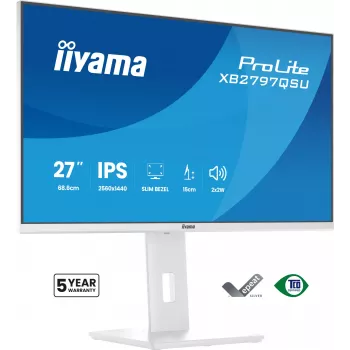 27 inch IIYAMA ProLite XB2797QSU-W1 IPS Quad HD (2560x1440) LED-monitor, 178° kijkhoek, USB 3.2 hub, luidsprekers, VESA, in hoogte verstelbaar, wit