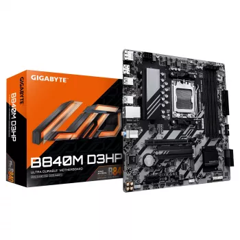GIGABYTE B840M D3HP moederbord - AMD Ryzen 9000 CPU's, 8+2+2 fasen VRM, tot 8200MHz DDR5(O.C), 2xPCIe 4.0 M.2, 1GbE LAN, USB 3.2 Gen 2