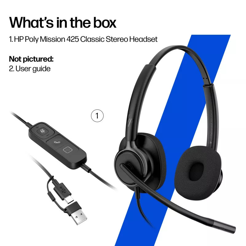 Bedrade stereo-headset HP Poly Mission 425 Classic USB, over-ear, 126 g